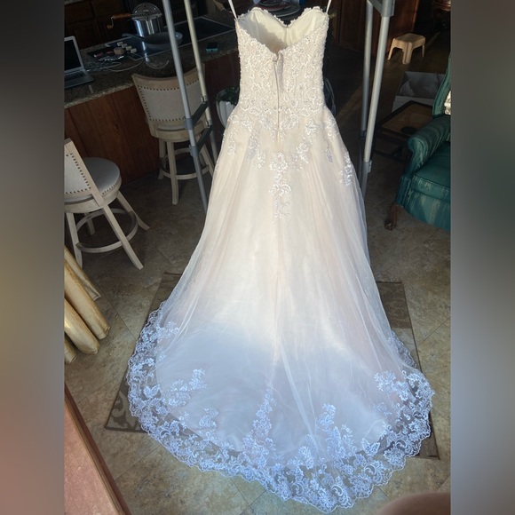 2000s Oleg Cassini Couture Ivory Silk Satin Wedding Dress w Open Beaded Sides & Train